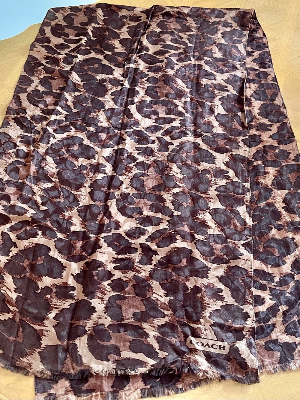 Coach Brown and Tan Leopard Print Colton & Silk Scarf Wrap